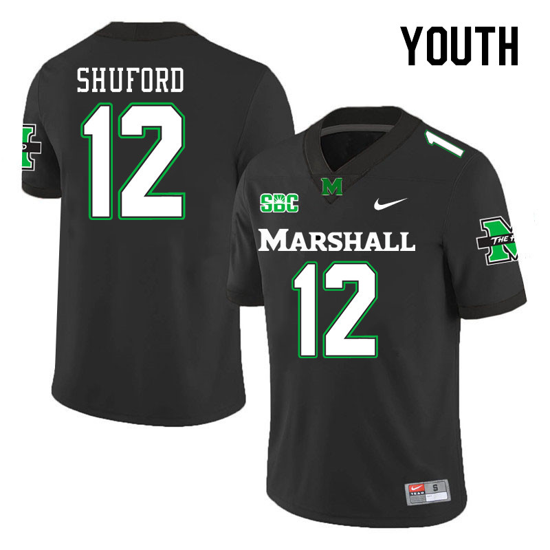 Youth #12 Jason Shuford Marshall Thundering Herd SBC Conference College Football Jerseys Stitched-Bl